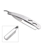 Metallic barber razor with classic blade for haircut / shaving, silver color